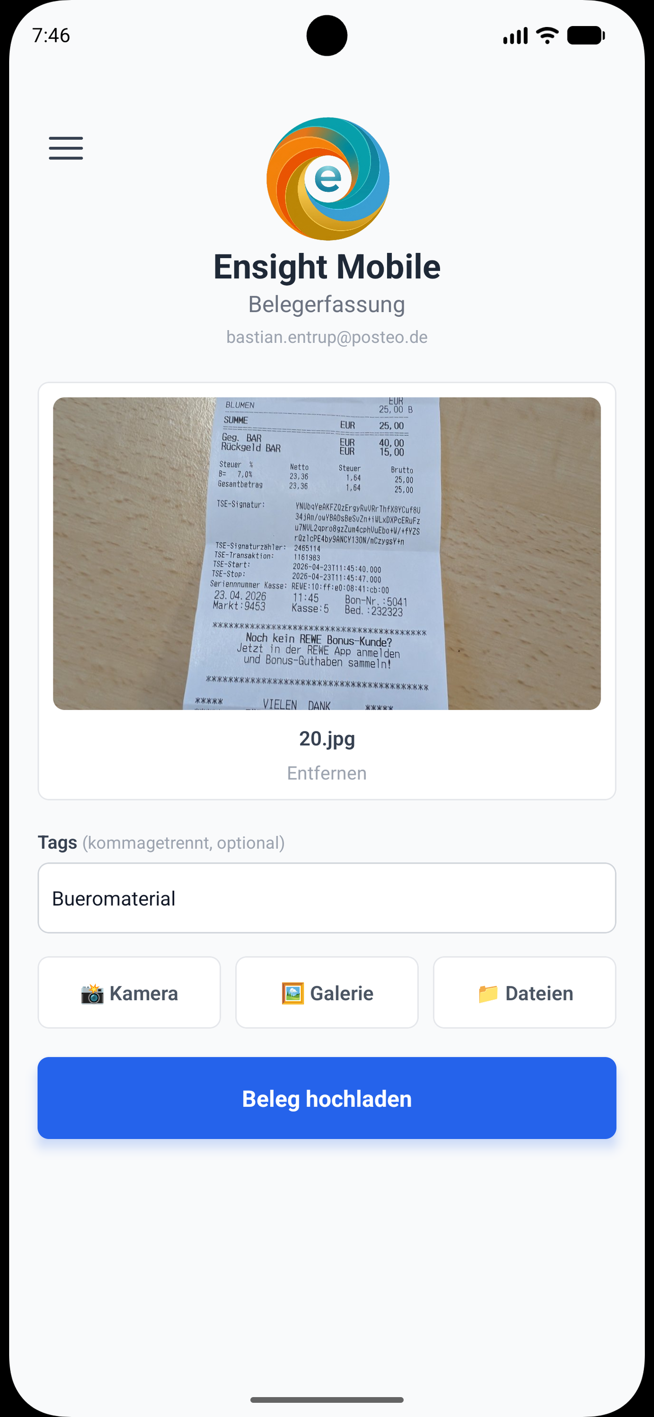 Mobile App – Beleg hochgeladen