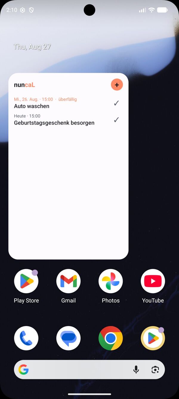nuncaL Widget auf dem Homescreen